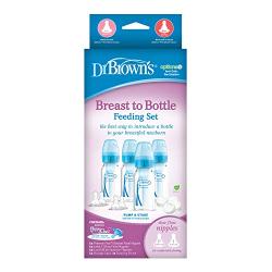 Dr. Browns Options+ Slow Flow Bottle Set for Breastfed Baby, 4 Ounce, Blue