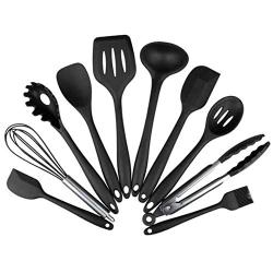 JINPENGRAN 10 Sets of Silicone Kitchenware, Non-Stick Silicone, Environmentally Friendly Cooking Tools,Black