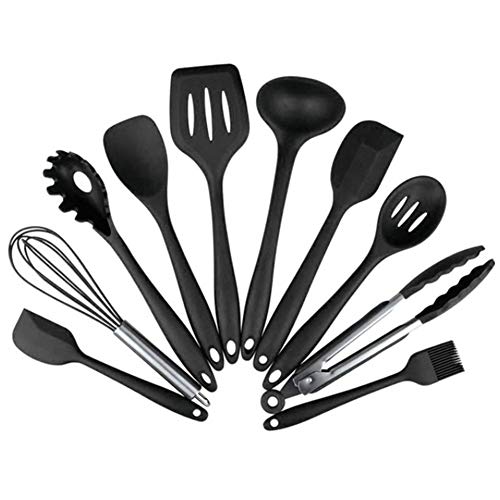 JINPENGRAN 10 Sets of Silicone Kitchenware, Non-Stick Silicone, Environmentally Friendly Cooking Tools,Black