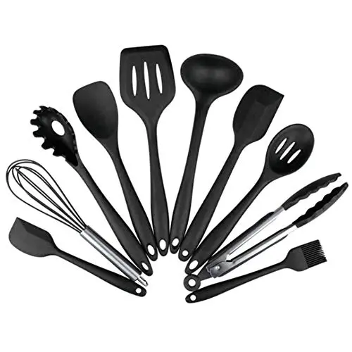 JINPENGRAN 10 Sets of Silicone Kitchenware, Non-Stick Silicone, Environmentally Friendly Cooking Tools,Black