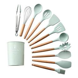 Silicone kitchenware 11 Pieces Silicone Cooking Utensils Kitchen Utensil Set Wooden Handles Cooking Tools For Nonstick Cookware Includes Tongs Pasta Fork Whisk And More Nonstick Heat Resistant Tools
