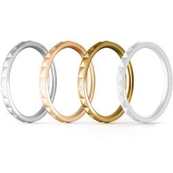 ThunderFit Thin and Stackable Silicone Rings, 8 Rings / 4 Rings / 1 Ring - Silicone Wedding Bands for Women - Diamond Pattern