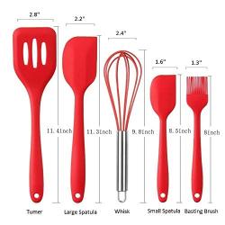 Silicone Kitchen Utensil Set - Professional 10 Piece Kitchen Utensils - Nonstick Silicone and Heat Resistant Kitchenware - Easy to Use & Clean (Red)