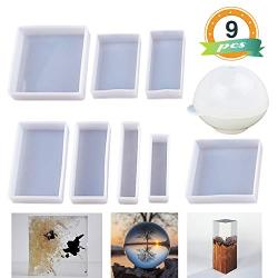 Epoxy Resin Molds LETS RESIN Resin Casting Molds Silicone Square Ball Molds 9PCS Different Sizes, Silicone Resin Mold for Resin Jewelry, Soap, Dried Flower Leaf, Insect Specimen DIY Fans