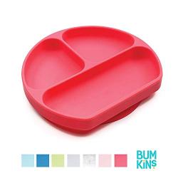 Bumkins Silicone Grip Dish, Suction Plate, Divided Plate, Baby Toddler Plate, BPA Free, Microwave Dishwasher Safe ? Red