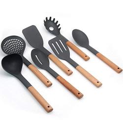 Silicone Cooking Utensil Kitchen Set - Wooden Handle Nonstick Cookware Spatula Cooking Tool Silicone Kitchenware Set, Kitchenware