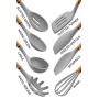 Country Kitchen Silicone Cooking Utensils, 8 Pc Kitchen Utensil Set, Easy to Clean Wooden Kitchen Utensils, Cooking Utensils for Nonstick Cookware, Kitchen Gadgets and Spatula Set - Grey