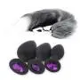3pcs Silicone Ana.les Massage Toy with Super Long Fox Tail Plugs Back Wand Massage for Women&Male (Gray+Black)