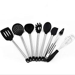 High temperature silicone kitchenware 8 piece set stainless steel handle silicone spatula food clip egg beater scraper and other kitchen supplies