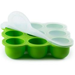 Silicone Baby Food Freezer Storage Tray - Clip-On Silicone Lid - 9 Cups x 2.5 Oz - Oven & Dishwasher Safe - with Baby Weaning E-Books (GRN)