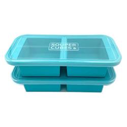 Souper Cubes Extra-Large Silicone Freezer Tray - makes 2 perfect 2 cup portions - freeze soup, stew, sauce, or meals (2 Cup tray, Aqua color, pack of 2, with lids)