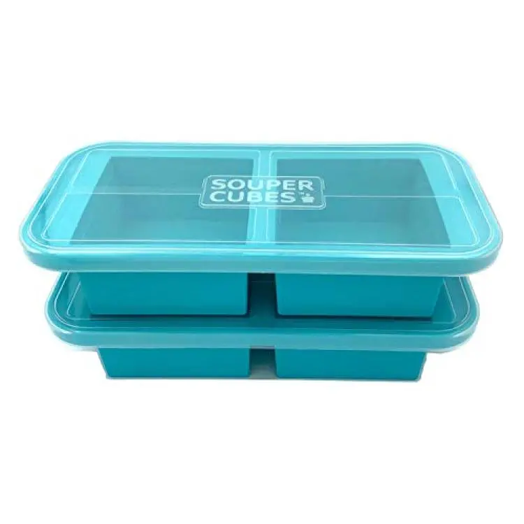 Souper Cubes 2-Cup Silicone Freezer Tray - Freeze Soup, Stew, Sauce, or  Meals in Perfect 2 cup Portions, Aqua, Pack of 2 with lids, oven safe 