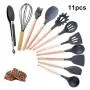Silicone Cooking Utensils, 11pcs Nonstick Kitchenware with Wooden Handle for Home Restaurant Hotel