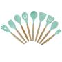 Silicone Kitchenware Kitchen Nonstick Cookware Set, Kitchen Tools Baking Utensils, Silicone Wood Handle Kitchenware, 11Pcs