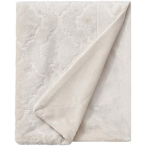 Ravenna Home Classic Micro Mink Trellis Throw Blanket - 50 x 60 Inch, Linen