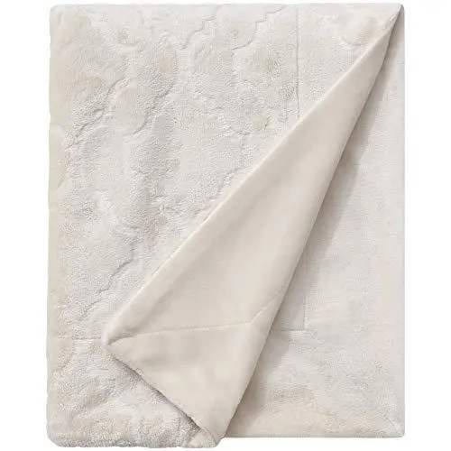 Ravenna Home Classic Micro Mink Trellis Throw Blanket - 50 x 60 Inch, Linen