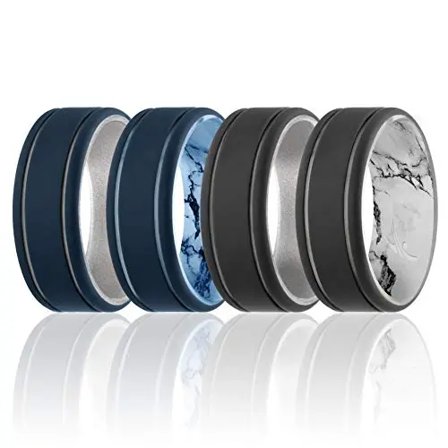 ROQ Silicone Wedding Ring for Men - 3 Packs/4 Packs & Singles - Duo Collection Silicone Rubber Wedding Bands - Classic Styles