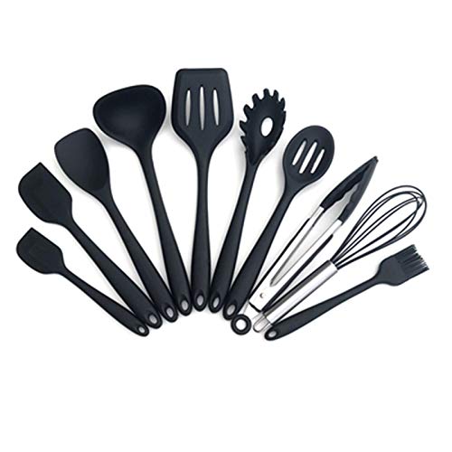 Antennababy Silicone Spatula Turner, Slotted Spoon, Ladle, Spoon, Spoon Spatula, Spooula, Spatula, Basting Brush Silicone Kitchenware,Black