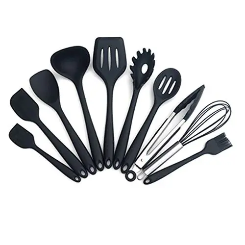 Antennababy Silicone Spatula Turner, Slotted Spoon, Ladle, Spoon, Spoon Spatula, Spooula, Spatula, Basting Brush Silicone Kitchenware,Black