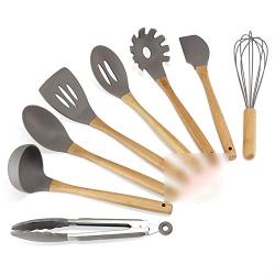 Kitchen Utensils Set 8-pieces Cooking Tools kitchenware Non-stick Silicone Cookware With Tong Spoon Spatula Pasta Server Whisk,see