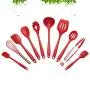 10 Pcs Nonstick Cookware Set Multifunction Silicone Kitchenware Suit Egg Scraper Spoon Spatula Brush Kitchen Tools (Red)