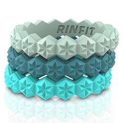 Rinfit Designed Silicone Wedding Ring for Women Set of Thin & Stackable Rings. 3 Rings Pack. Comfortable, Soft Rubber Wedding Bands.