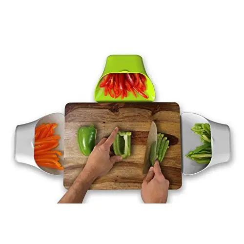 ThinkHat ChopTainer Cutting Board Space Saver, Meal Prep Storage, Salad Containers, Portion Control Cooking, Chopping, Measuring Cups, Organizer Bowls, Trays, BPA Free, Set of 3 Including Colander