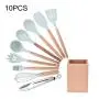 Set Of Pot - 9 10 Pcs Silicone Set Bamboo Wood Handle Nonstick Cookware Bpa Free Non Toxic Turner Cutter Spatula - Cooking Tool Sets Cooking Tool Sets Bamboo Kitchen Utensil Color Cook Spat