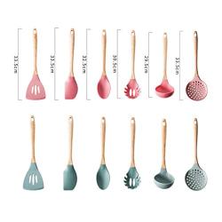 Silicone Kitchenware Wood Non-stick Spatula High Temperature Soup Spoon Household Cooking Set (shovel, Colander, Soup Spoon, Face Claw, Seasoning Spoon)