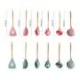 Silicone Kitchenware Wood Non-stick Spatula High Temperature Soup Spoon Household Cooking Set (shovel, Colander, Soup Spoon, Face Claw, Seasoning Spoon)
