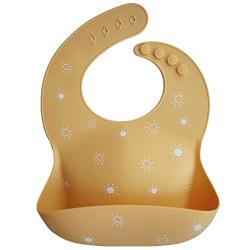 Mushie Silicone Baby Bib | Adjustable Fit Waterproof Bibs (Sun Orange)