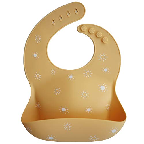 Mushie Silicone Baby Bib | Adjustable Fit Waterproof Bibs (Sun Orange)