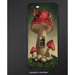 Case for Apple iPhone 6 and iPhone 6s 4.7-Inch,Shock-Absorption Bumper Cover,Mushroom,Alone Fantasy Mushroom House in Fantasy Forest Cottage Window Surreal Decorative,Light Brown Green Red