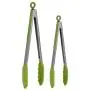 FXINJZANJ Set of 2 - 9" 12" Stainless Steel Kitchen Tongs with Green Heat Resistant Silicone Food Clip