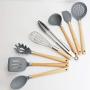 Silicone Kitchenware Set of 8 Kitchen Wooden Handle Spoon Shovel High Temperature Pot Cooking with Kitchen Utensils Set
