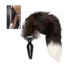 Bear boys Role Play Fox Tail Butt p-l-u-g , Black Silicone Anal p-l-u-g of anal S-e-x toy