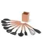 BeesClover Wood Handle Silicone Kitchenware Set Cooking Tools for Non Stick Pan Wooden Set of Eight