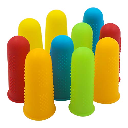 Quable 10 Pieces Silicone Finger,Finger Protector, Finger Sleeves Great for Glue/Craft / Sewist/Wax / Rosin/Resin / Honey/Adhesives /Finger Cracking/Sport Games (Colors)