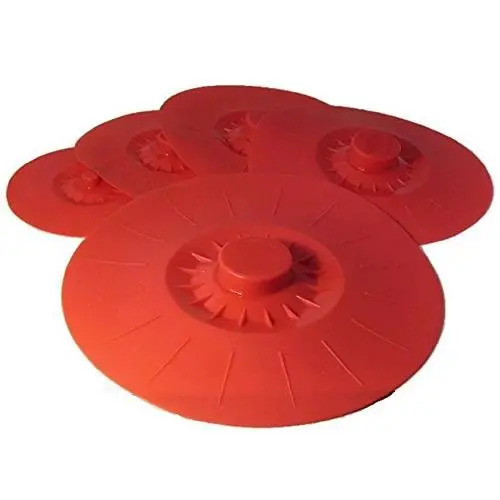 Silicone Suction Lids, Food Covers. Suction Seal Works on Cups, Bowls & Pots, Set of 5 in Red