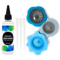 Acrylic Pouring Oil for Creating Cells Perfect Flow 100% Pure High Grade Silicone - 100ml/3.3-Ounce, 3X Pipettes, Acrylic Pouring Flower Strainers 3 Pack