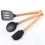 Hjyi Silicone Kitchen Wooden handle silicone kitchenware set silicone spatula spoon spoonful frying shovel 8-piece set