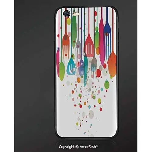 Case for Apple iPhone 6 and iPhone 6s 4.7-Inch,Shock-Absorption Bumper Cover,Kitchen Decor,Home Decor Kitchenware Utensils Cutlery Abstract Modern Cafe Art Design,White Pink Blue