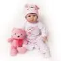 Yesteria Lifelike Reborn Baby Dolls Girl 2 Outfits Silicone Vinyl Cotton Body 22 Inches Pink Outfit with Toy Teddy Bear