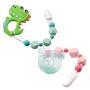 Pacifier Clip, Aurrako Baby Beads Teething Toys Holder - BPA Free Silicone Chew Beads for Girls and Boys Pacifier Leash for Soothies, Teether Toys, Stuffed Animals, Soothie/MAM (Green-Pink)