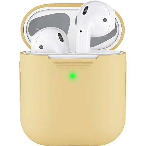 PodSkinz AirPods 2 & 1 Case [Front LED Visible] Protective Silicone Cover and Skin Compatible with Apple AirPods (Pastel Yellow)