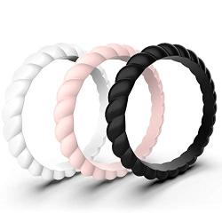 Zollen 12 Packs Silicone Wedding Rings for Women, Thin Braided Rubber Wedding Bands Stackable Ring, Hypoallergenic Silicone