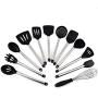 JunbosiKitchenware Silicone Kitchenware 12 Piece Set Stainless Steel Handle Anti-Scalding Cooking Spoon Shovel Set Household Kitchenware,Black