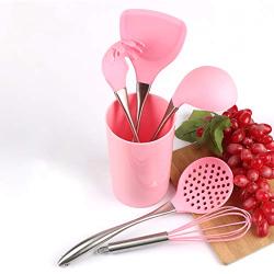 Pink Silicone Cooking Tools Stainless Steel Handle Kitchenware Dinnerware Tableware Heat Resistant Kitchen Utensils Accessories