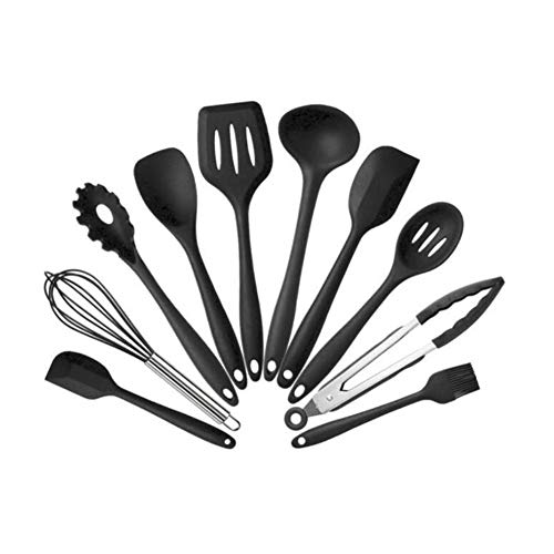 Kitchen Utensil Sets Silicone Kitchenware 10 Piece Nonstick Cookware Set Kitchen Tools Baking Utensils,Black