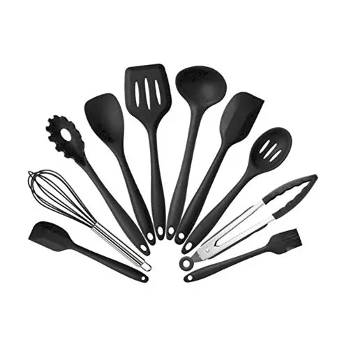 Kitchen Utensil Sets Silicone Kitchenware 10 Piece Nonstick Cookware Set Kitchen Tools Baking Utensils,Black